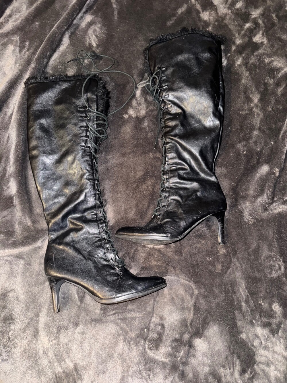 Carlos By Carlos Santana Knee High Lace Up Boots Size 9 Black Faux Leather
